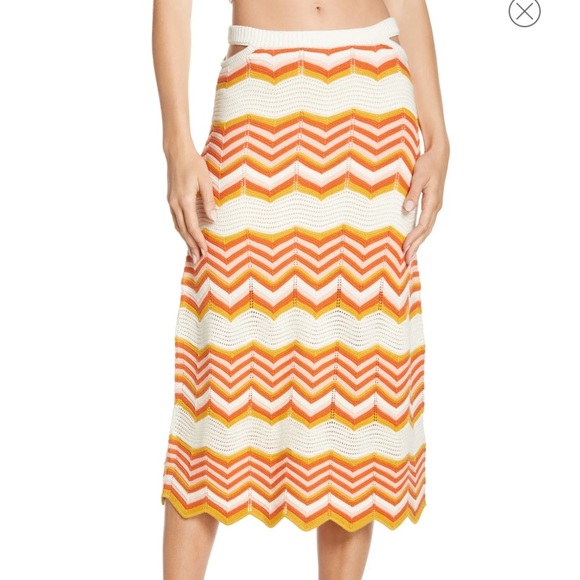 NWT MOTHER Denim Cut-It—Out Knit Midi Skirt in At The Cabana - Picture 4 of 8